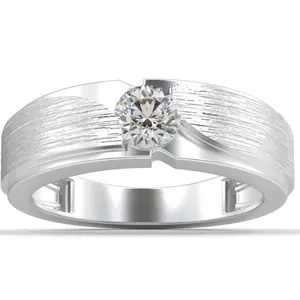 1/2Ct Men's Diamond Brushed Solitaire Diamond Wedding Ring Lab Grown in Gold