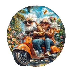 Motorcycle Granny-2 Wooden Jigsaw Puzzle for Adults and Kids Unique Shape Animal Wood Puzzles Challenging Puzzle Family Game Creative Gifts Laser Cut Durable HDF Wood Puzzle