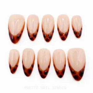Press On Nails Prettè Nail Studio Amber Muse  Medium Almond Nude Tortoise French Tips for Stylish Manicures