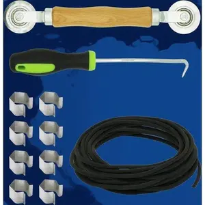 Window Screen Replacement Kit with Roller Tool, 32ft Retainer Spline & Removal Hook - Includes 8 Installation Clips for Sliding Door & Patio Screen Repair, Durable Mesh Fixing Accessories