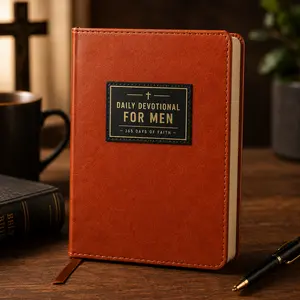 Daily Devotional for Men, 365-Day Christian Reflection Book in Brown Faux Leather, Faith & Encouragement Journal, Portable One-Minute Devotional Notebook, Gift for Men, Dad, Husband, Boyfriend