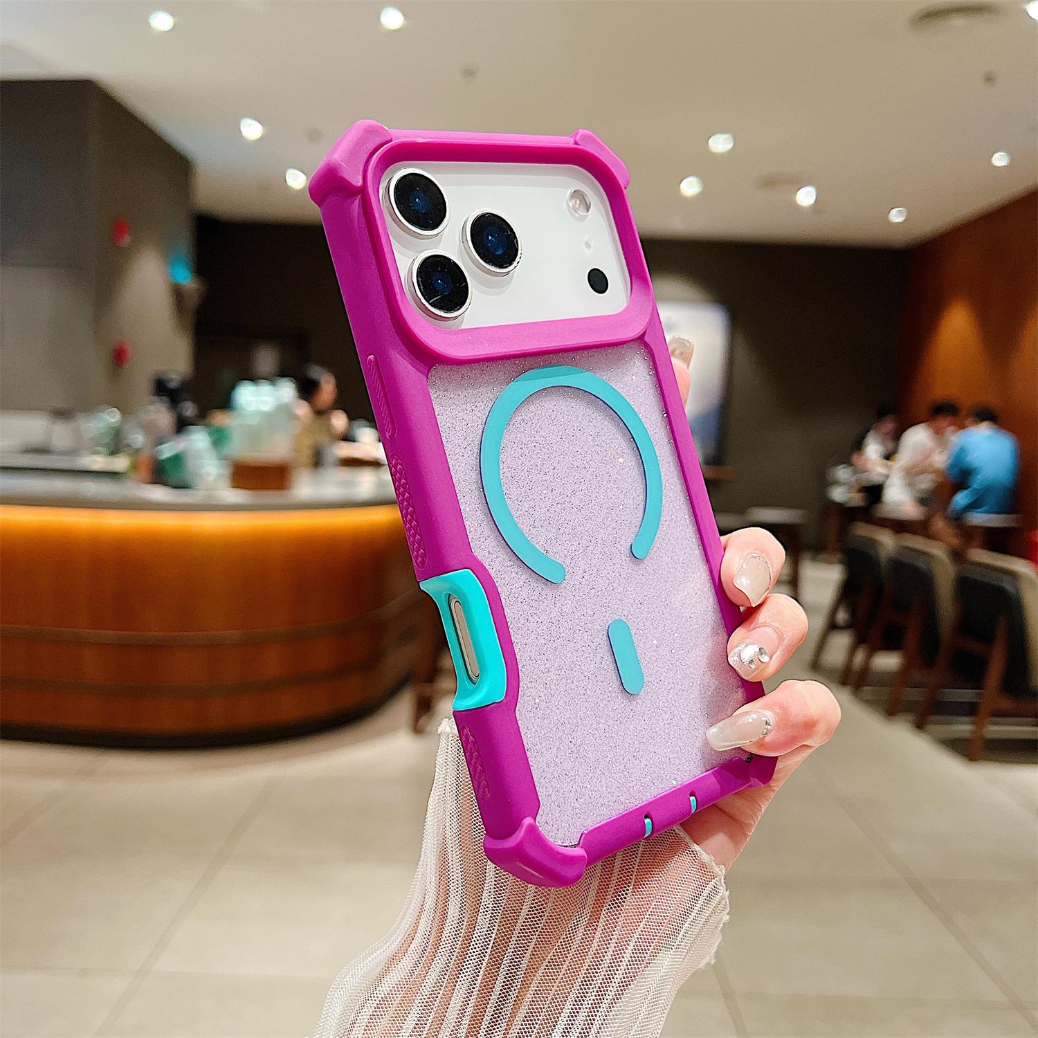 Magnetic Glitter Color 2-Layer Case for iPhone 17 Pro Max 16 15 14 13 Pro Max, Cute Sparkly Clear Phone Case for Women Girls, Compatible with MagSafe, Shockproof Drop Protection, Anti-Slip Bumper Cover