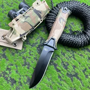 High-Hardness Camouflage Fixed-Blade Knife Outdoor Camping  Hiking Knife Tactical Knives Outdoor Survival Edc Everyday Carry Tool 8Cr13Mov Blade Rubber-Coated Handle