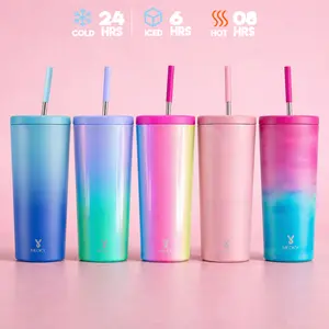 MEOKY 24oz Stainless Steel Tumbler with Straw, Non-Slip Base, Car Cup Holder Friendly, Vacuum Insulated, Christmas & Black Friday Gift Idea