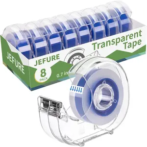 8 Pcs Transparent Tape with Dispenser, 0.7 x 1000 in Blue Core Clear Tape Rolls Bulk, Office Tape Refills for Desk, Craft and Gift Wrapping
