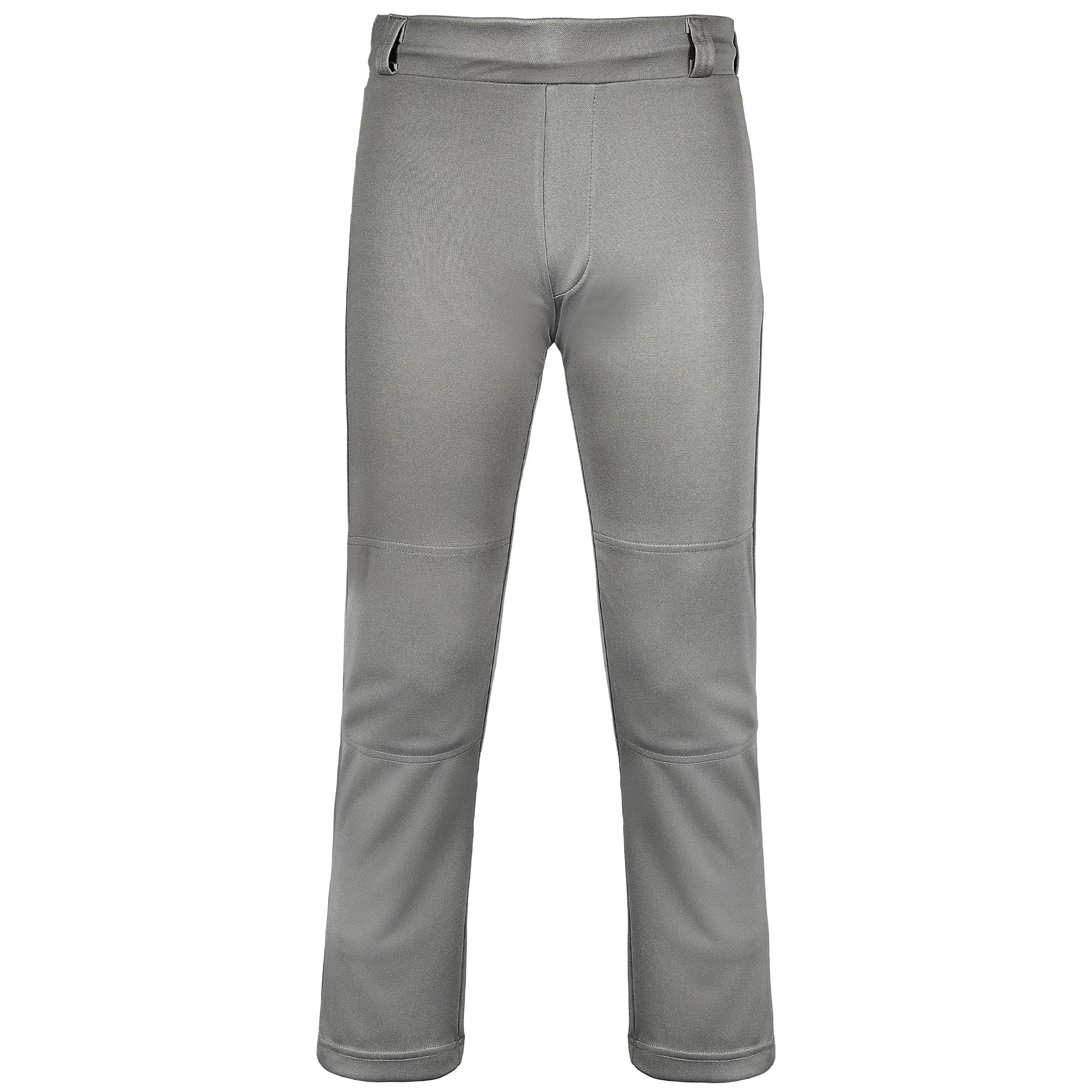 Exxact Sports Kids' Baseball Pants - Adjustable Drawstring Elastic Waistband, 5 Belt Loops, Full-Length, No-Fly, Open Bottom, Solid T-Ball Baseball Attire (Grey, XXS)