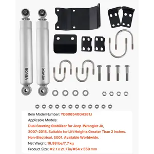 VEVOR Dual Steering Stabilizer, for 2007-2018 Jeep Wrangler JK, Dual Steering Stabilizer Kit Fits with 2 Inches of Suspension Lift or Higher, Enhanced Control Reduced Vibration, Easy Installation