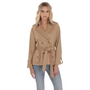 Suede Double Breasted Trench Coat in Coffee
