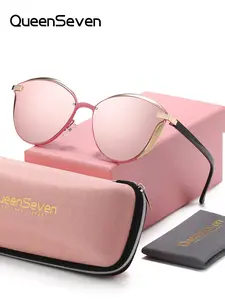 Queenseven Unisex Metal Tinted Lenses Polarized Oval Cat Eye Sunglasses, Outdoor Casual Fishing Rock Climbing Sun Glasses Uv400 Protection