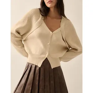 Logan Ivory Rib Knit Button Cardigan