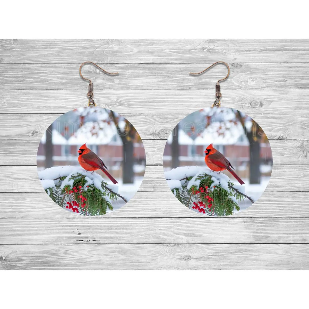 Winter Cardinal Round Earrings
