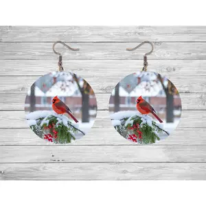 Winter Cardinal Round Earrings