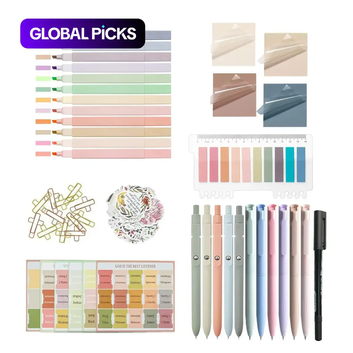 Bible Study Supplies Set, Aesthetic School Supplies, Stationery & School Bundle with Notebook, Pen Case, Highlighter, Sticky Note, Pen, Sticker & Tabs, Pastel-Color Art Stickers, Office & School Supplies #GLOBAL PICKS