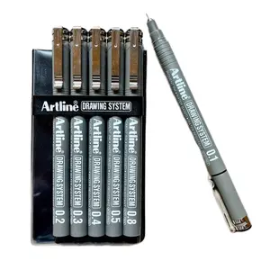 Multiliner Drawing Pens by Artline, Set of 6, Black Waterproof Ink Fineliner Pens, Japanese Brand