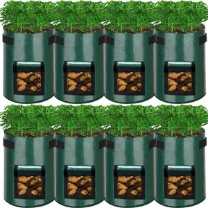 Potato Grow Bag, 8 Counts Garden Grow Bag with Handle, Thickened Non-woven Flower Pot, Stackable Vegetable Planters for Tomatoes, Potatoes, Carrots, Onions, Tacos, Carrots and Other Vegetables