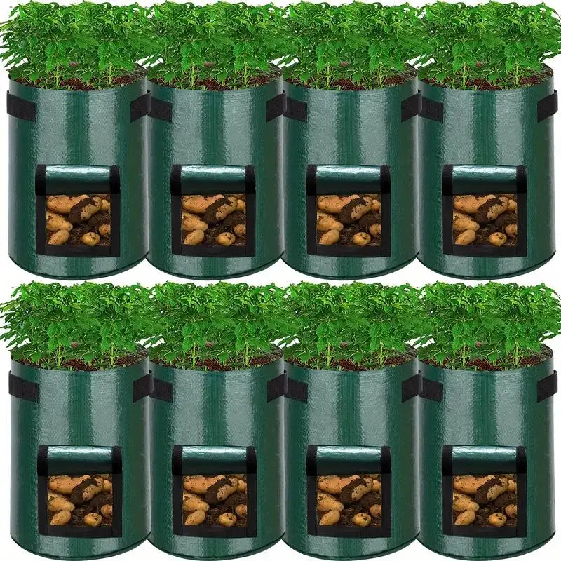 Potato Grow Bag, 8 Counts Garden Grow Bag with Handle, Planting Bags, Thickened Non-woven Flower Pot, Stackable Vegetable Planters for Tomatoes, Potatoes, Carrots, Onions, Tacos, Carrots and Other Vegetables