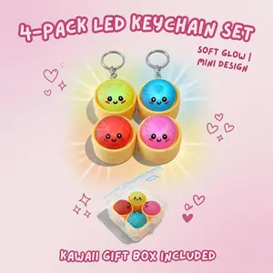 Dumpling Night Light Keychain Set of 4, Cute Mini LED Keychain Bag Charm for Kids & Adults