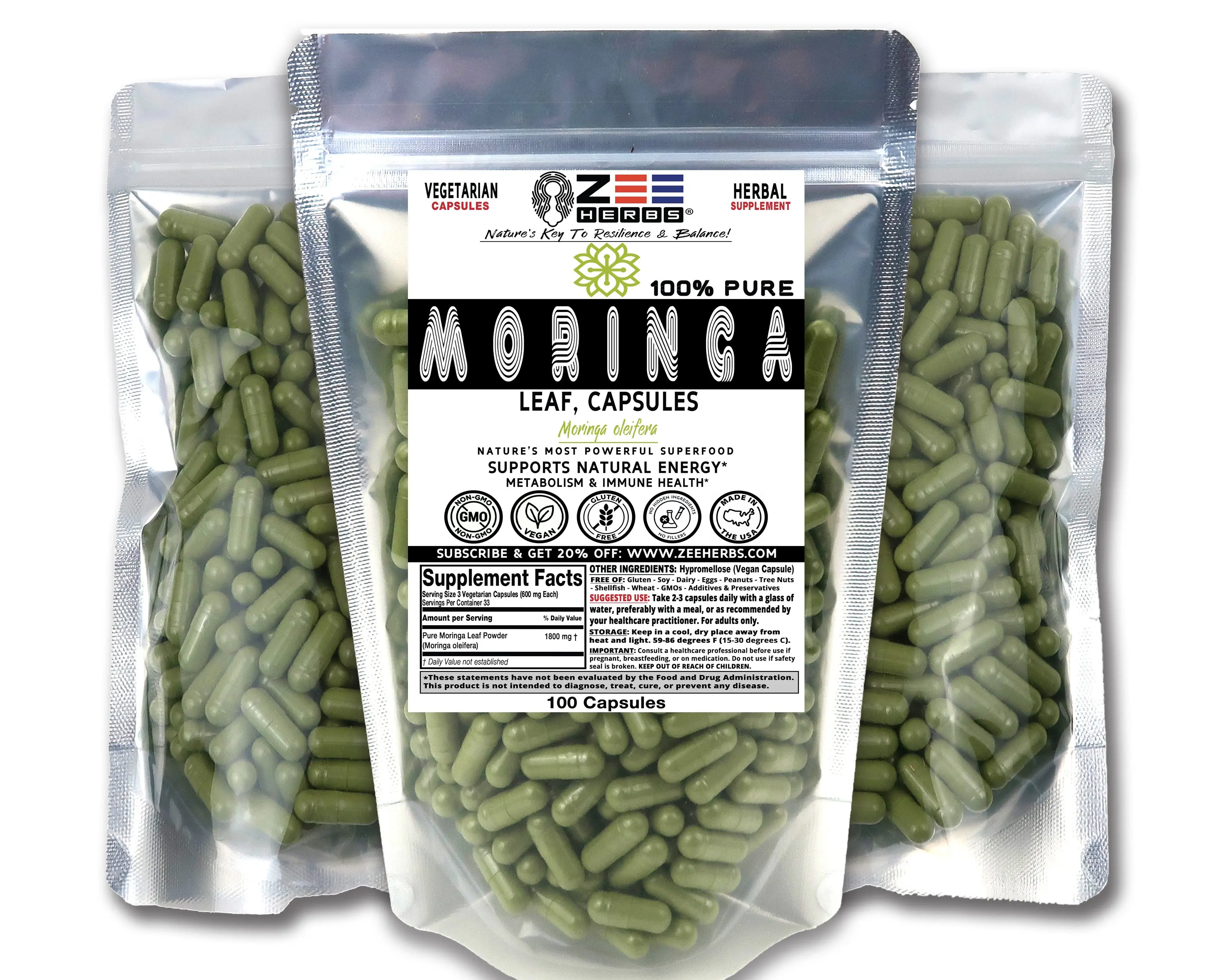 Moringa Capsules 1800mg | Pure Superfood for Energy & Immunity
