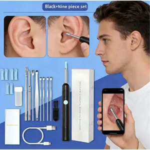 1080P HD EarWax Removal Tool with Camera 6 Ear Spoons Set Rechargeable USB Battery Dual Power Safe Ear Care Gentle Round Handle Version Wireless WiFi Wax Kit removal tool camera wide-angle cleaner silicone tip clean cam cleaning scoop wax removal tool
