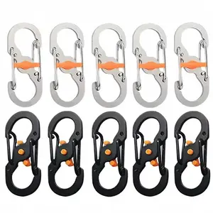 10 Pcs Lock Clasps (5 Black & 5 Silver), Bidirectional Anti-Open Quick Release Buckles, Outdoor Hiking Backpack Hooks, Travel Luggage Security Rings