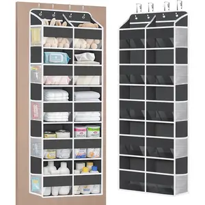 Over The Door Organizer, 5 Large Capacity Over The Door Organizer with 10 Mesh Side Pockets, Door Organizer for Bedroom, Nursery, and Pantry (Dark Grey)