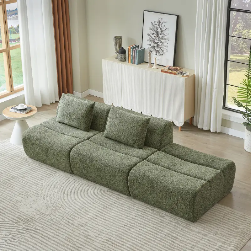 107” Chenille Cloud Modular Sofa Couch - Customizable Configuration, Fully Compressed, Spring-Supported, No Assembly Required, 600lbs Capacity (Green)