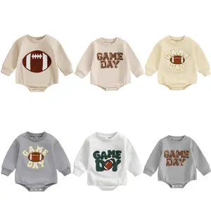 Newborn Baby Girl Boy Football Outfit Game Day Embroidered Oversized Sweatshirt Romper Onesie Bodysuit Sweater Pullover Tops #Springtok