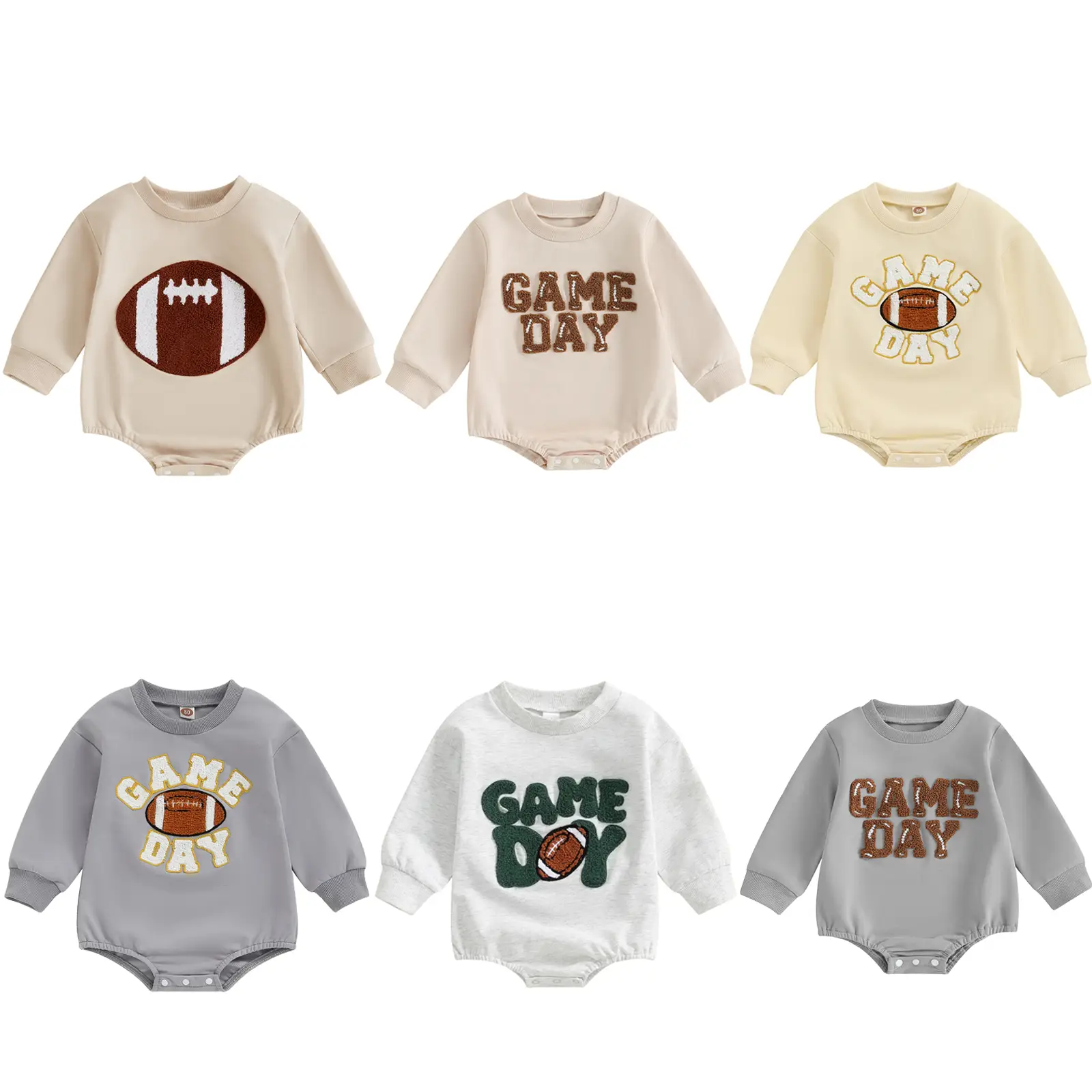 Newborn Baby Girl Boy Football Outfit Game Day Embroidered Oversized Sweatshirt Romper Onesie Bodysuit Sweater Pullover Tops #Springtok