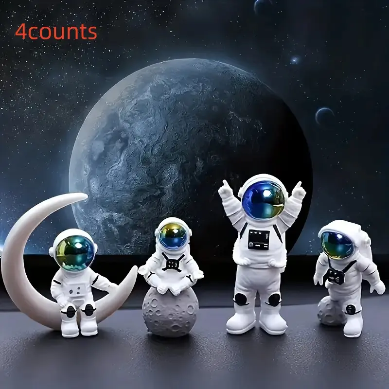 Set of 4 White Astronaut Figurines, Perfect for Desktop & Living Room TV Stand Decor, Home Office Decoration Accessories, Collectible Room Decor, Decoration Figure, Decorative Figurines
