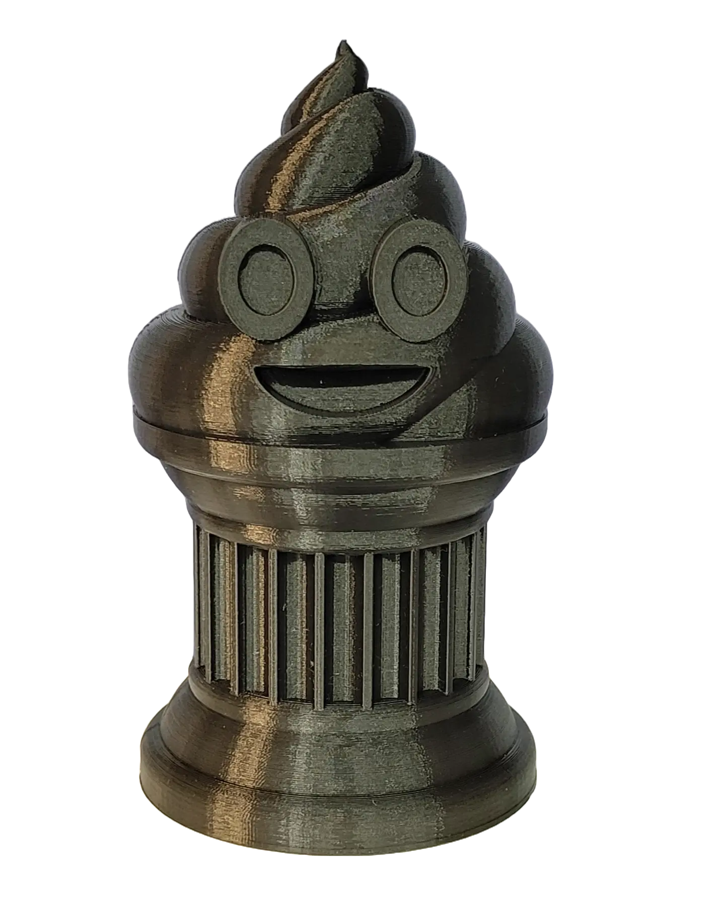 Znet3D Poop Emoji Trophy - Perfect Award or Gift - Handmade w/Additive Manufacturing - 6" inches Tall - Featuring a Solid Poop Emoji Secured on a Column Pillar (Black)