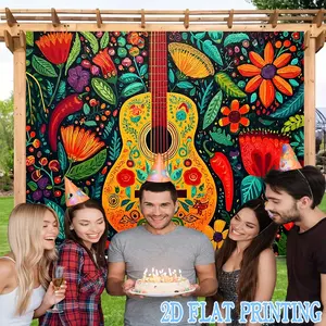 2d flat banner 1pc party banner Guitar poster Theme designMulti functional decoration suitable for festivals, courtyards, studios, homes, and garden celebrations - the perfect holiday gift