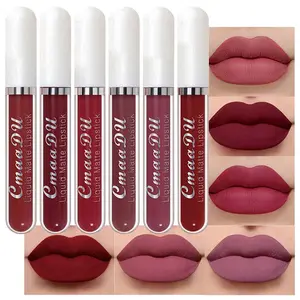 6Pcs Lipstick Matte Liquid Lipstick Lipgloss Set for Women, Dark Plum Wine Rose Mauve Red Nude Pink labiales mate 24 horas originales matte larga duracion 24 Hour Lipstick