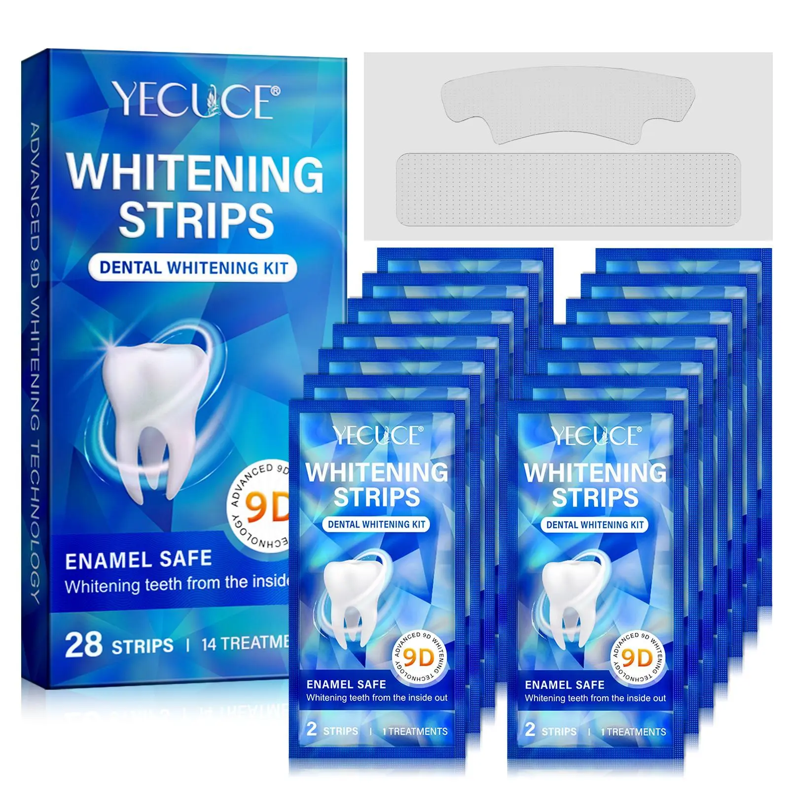 Yecuce 9D Beauty Teeth Stickers, 1 Box 14 Sheets 28 Strips, Gentle Non-Irritating, Removes Stains, Multi-Effect Whitening, Oral Care
