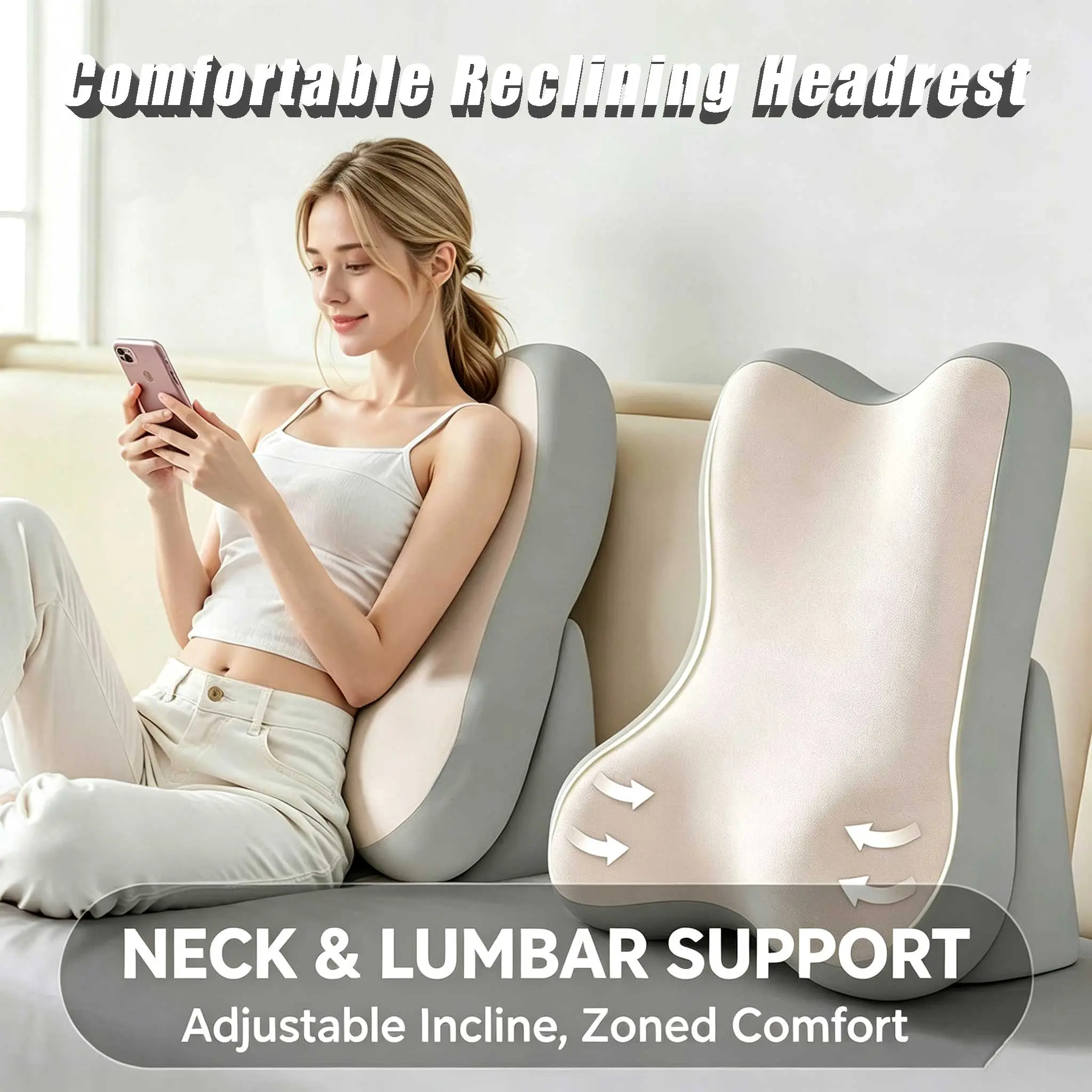 Ergonomic Adjustable Bed Wedge Support Pillow Multi Position Back Neck Lumbar Relief Cushion for Reading Watching TV Acid Reflux Sleeping Resting in Bed