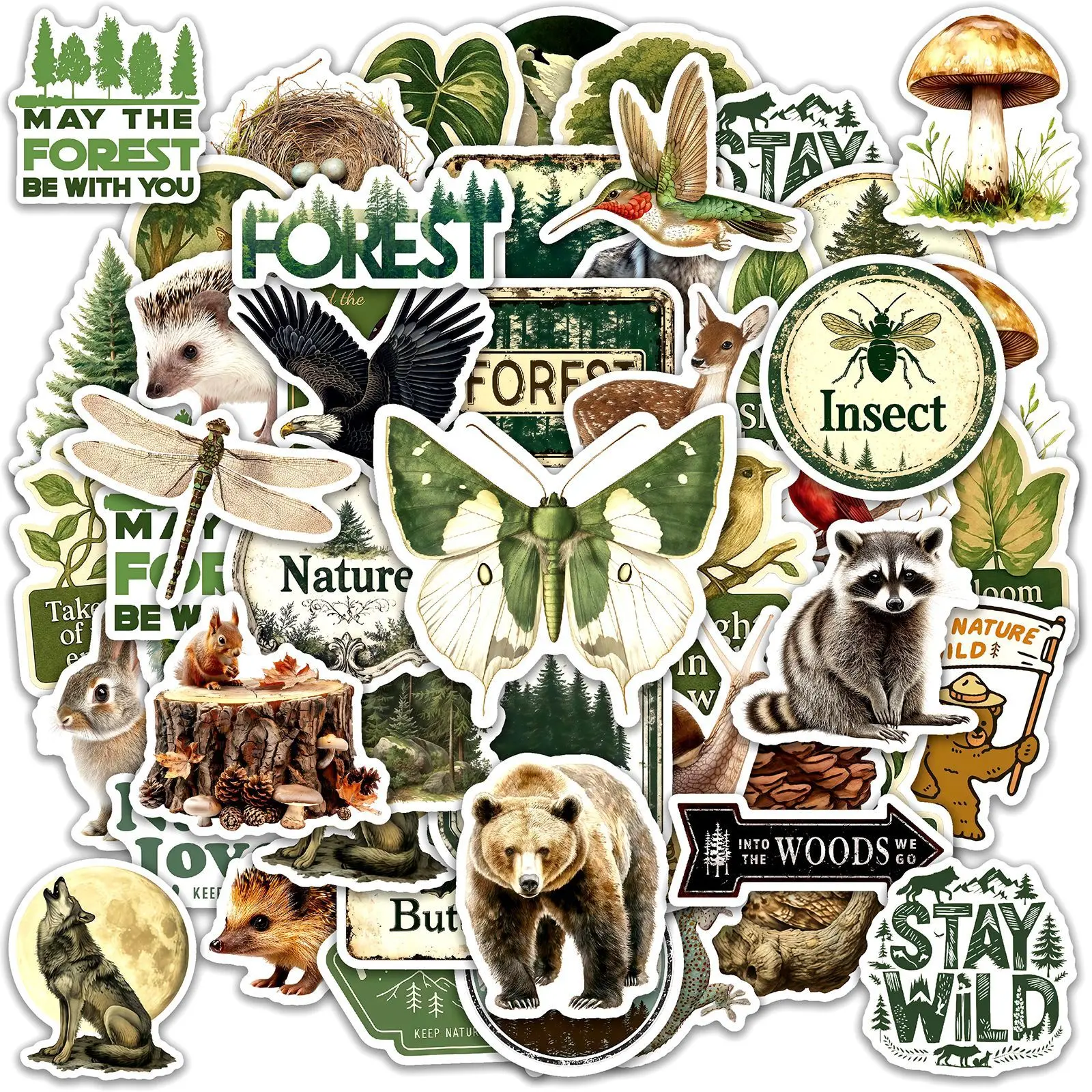 50 Pieces Retro Forest Series Graffiti Stickers, Waterproof Decorative DIY Creative Stickers Suitable for Luggage, Phone Cases, Laptops, Helmets and Skateboards