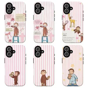 FL-Curious GeorgeeePink Stripes & Bible Verses Phone Case,Cute Cartoon Monkey Phone Case,Pink Striped Floral Curious Georgeee Cover For iPhone 11 12 13 14 15 16 17 Air Pro Max for Samsung S26 S25 S24 S23 S22 S21 Case,Gift for her/him/fans
