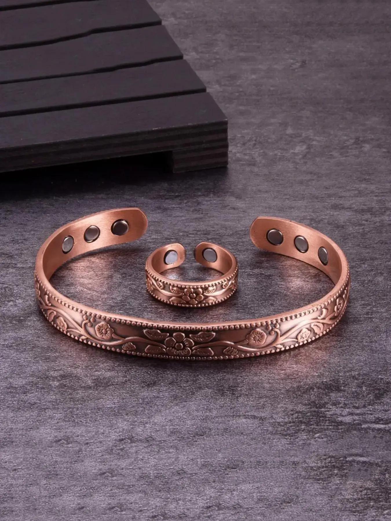 Pure Copper Bracelet and Ring Set, Vintage Minimalist Design, Perfect for Daily Wear Accessories for Women