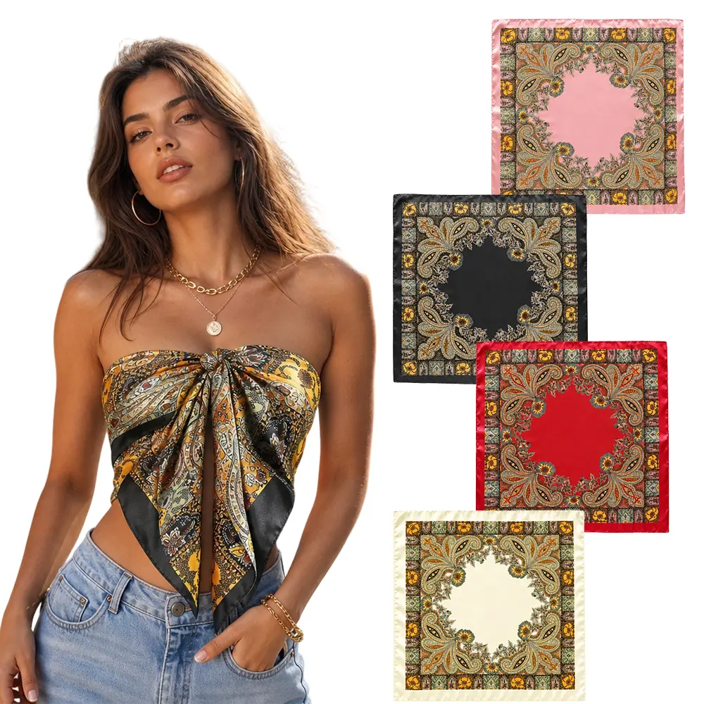 4PCS Silk Head Scarves for Women Satin Hair Scarf 35.43”Large Square Bandana Silk Like Neck Scarf Shawl