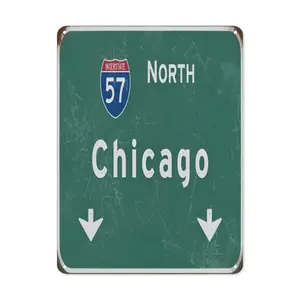 Vintage Metal Signs Chicago City Street Sign North Interstate 55 Highway Directional Sign Airport Bar Cafe Wall Art Decor 12x8 Inch