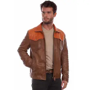 Scully Mens Western Contrast Saddle Tan Leather Leather Jacket 4X