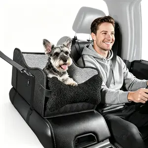 Anti-Slip Stable Center Console Pet Car Seat, Washable Liner Dog Armrest Travel Carrier Bag with Safety Strap, Portable Small Puppy Car Riding Bed for Poodle Chihuahua Yorkie