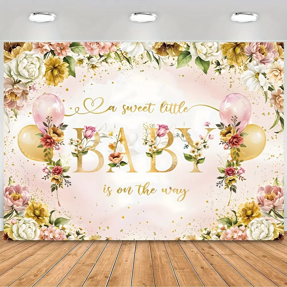 Durable Vinyl Backdrop with Soft Champagne Balloon-Floral Print, Multi-Size (39.3x59in/100cmx150cm) - Baby Shower Party Decor, Ideal for Photography, Wall Art