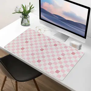 Mackenzie Childs Pink Check Desk Mat Protector, Waterproof & Non-Slip Base Large Mouse Pad for Home