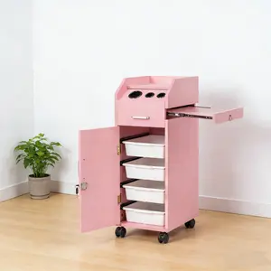 Hair Salon Storage Cart with Locable Wheels & 3 Hair Dryer Holders & 4 Drawers & Lock & Keys, Rolling Salon Cart for Hair Stylist, Hairdresser, Beauty