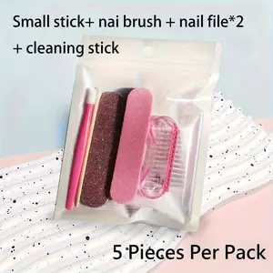 Nail Care Kit Set, 5 Pieces Mini Nail File and Nail Stick, Dual-Sided Disposable Nail File, Wooden Cuticle Remover, Nail Cleaning Tools