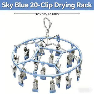 Trending 20-Inch Vertical Clothes Drying Rack | Plastic-Coated Circular Socks Hanger with Multi-Hook | Space-Saving Laundry Rack for Underwear & Accessories purse organizer rotating