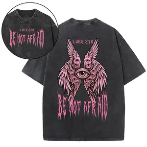 Double Sided Luke 210 Be Not Afraid Pink Seraph Eye Wings Vintage Acid Wash Oversized Tee | Dark Aesthetic Christian Unisex Casual Short Sleeve T-Shirt