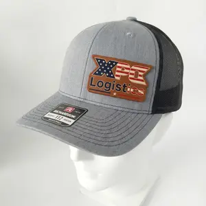 XPO Logistics American Heritage Leather Patch Trucker Hat for Men Women Vintage USA Flag Snapback Mesh Baseball Cap Patriotic Independence Day July 4th Outdoor Casual Summer Hat for Fireworks BBQ Parade