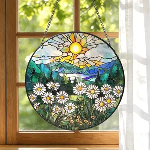 Stained Glass Daisy Suncatcher: Floral Window Hanging, April Birth Month Flower Mom Gift
