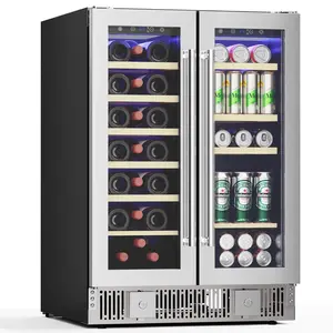 Electactic Dual Zone Wine & Beverage Cooler 125L 4.4cu.ft Left Right Separate Temp Control 37℉–61℉ Electronic Cooling System Freestanding Built-in Under Counter Glass Door Quiet Compressor Adjustable Temperature Bar Fridge for Home Kitchen Office